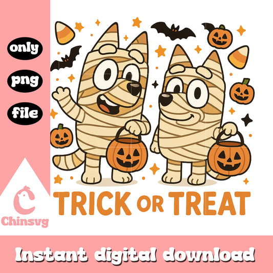 Trick or treat bluey halloween mummy png, bluey halloween decor png