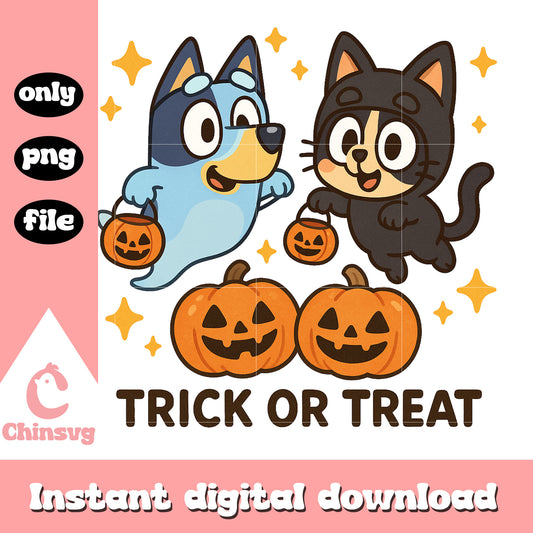 Trick or treat bluey halloween png, halloween pumpkin png