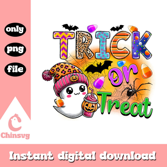 Trick or treat cute style design png, funny halloween png