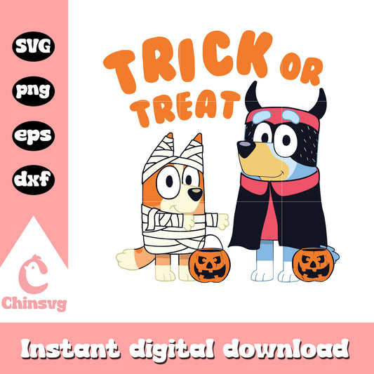 Trick or treat halloween costume svg, bluey bingo dog svg
