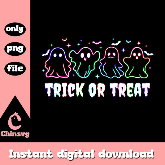 Trick or treat halloween ghost neon png, cute ghost faces png