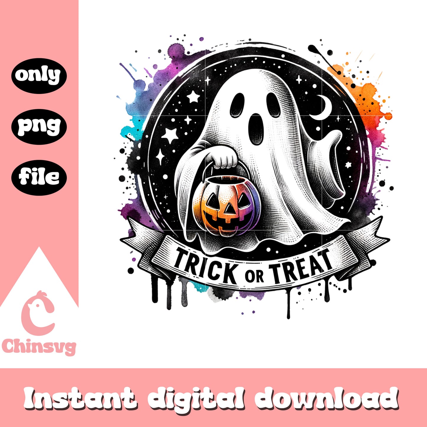Trick or treat halloween ghost png, trick or treat png