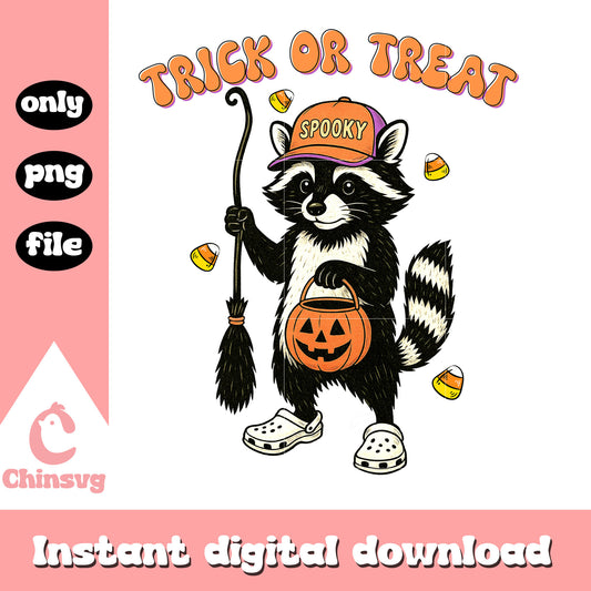 Trick or treat halloween raccoon design png, halloween png