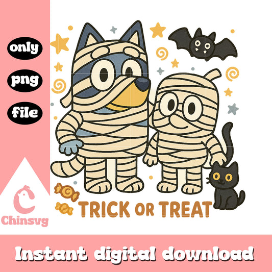 Trick or treat mummy halloween design png, mummy halloween costume png