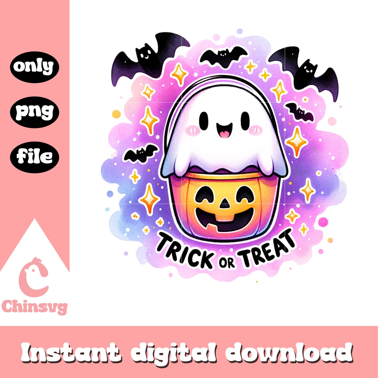 Trick or treat spooky ghost design png, happy halloween png