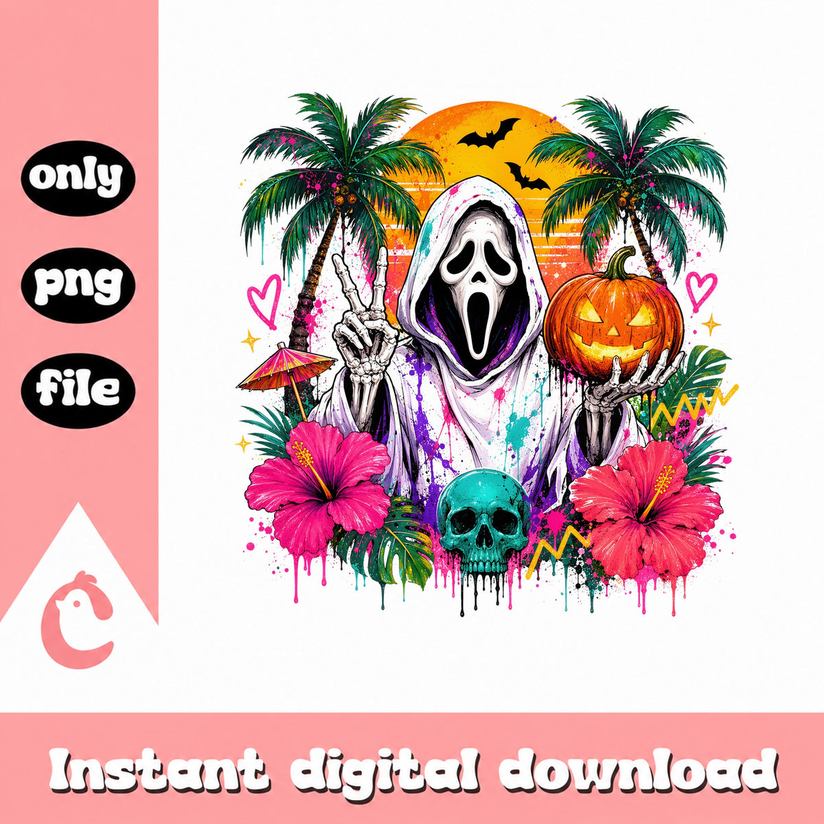 Tropical Halloween Ghost Face PNG, Spooky Summer Vibes PNG, Halloween PNG