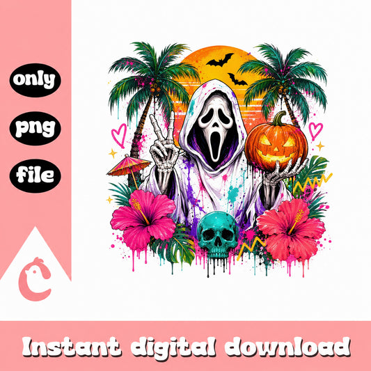 Tropical Halloween Ghost Face PNG, Spooky Summer Vibes PNG, Halloween PNG