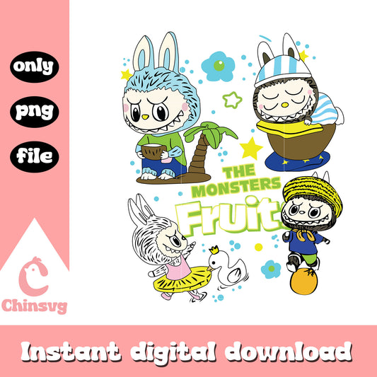 Tropical treats labubu cute doll design png, labubu the monster png
