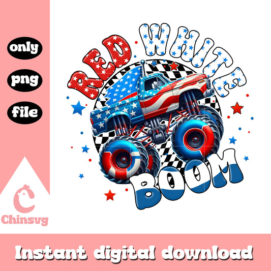Truck monster red white and boom png, Truck monster 4th of july png