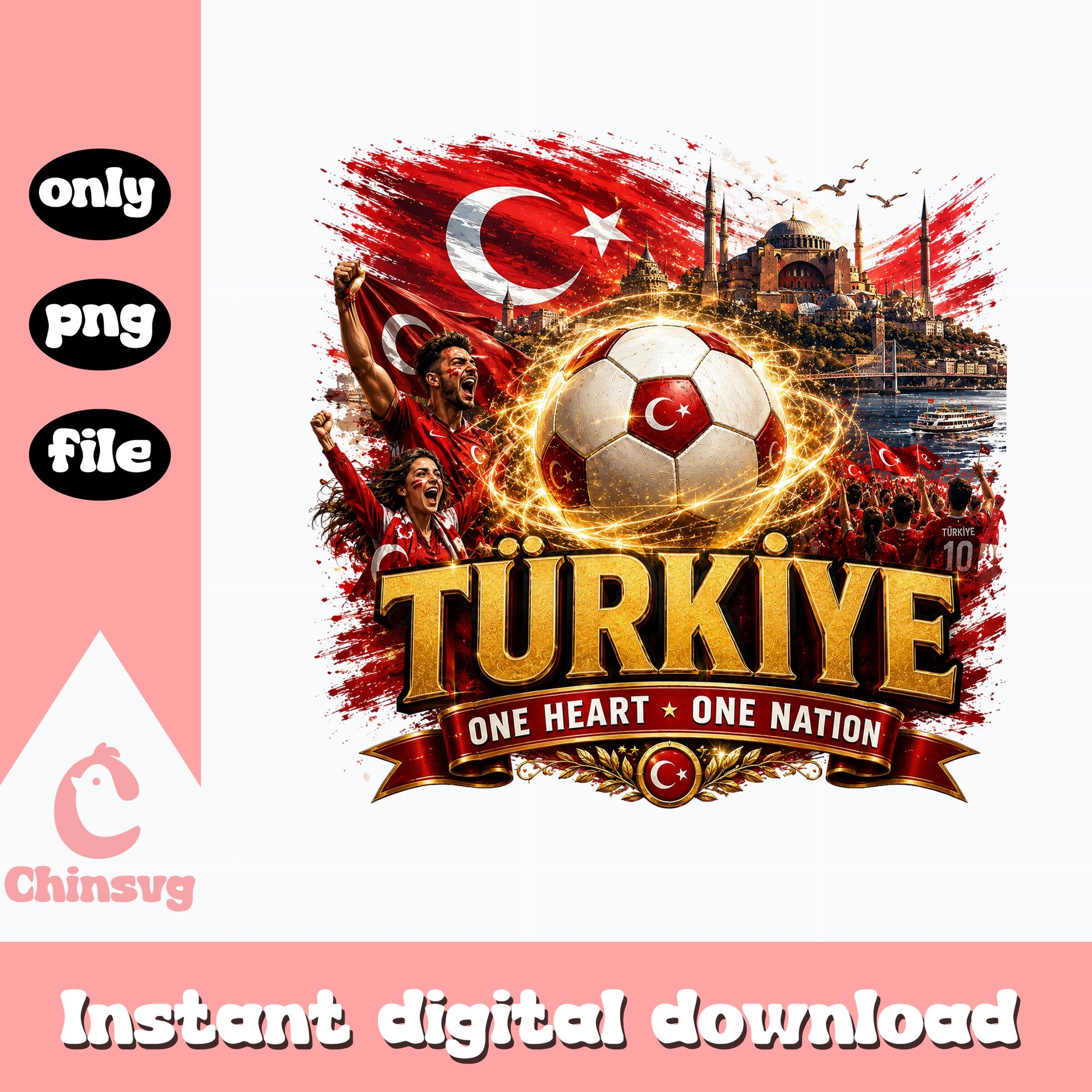 Turkiye Soccer One Heart One Nation PNG, Turkey Football PNG, Soccer Fan PNG