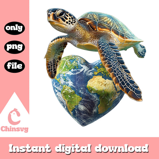 Turtle and heart earth design png, when is earth day png