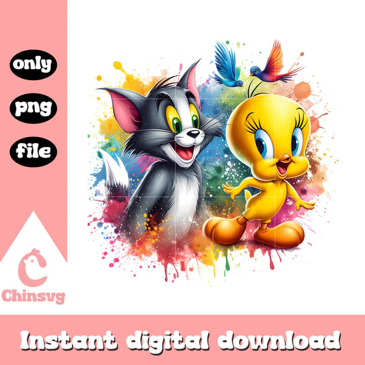 Tweety and tom cartoon cast design png, cartoon characters png