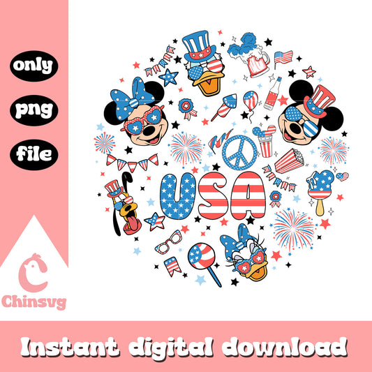 USA 4th of july with mickey and friends png, mickey mouse png