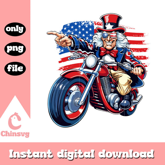 USA Patriotic Uncle Sam on Motorcycle png, uncle sam usa png
