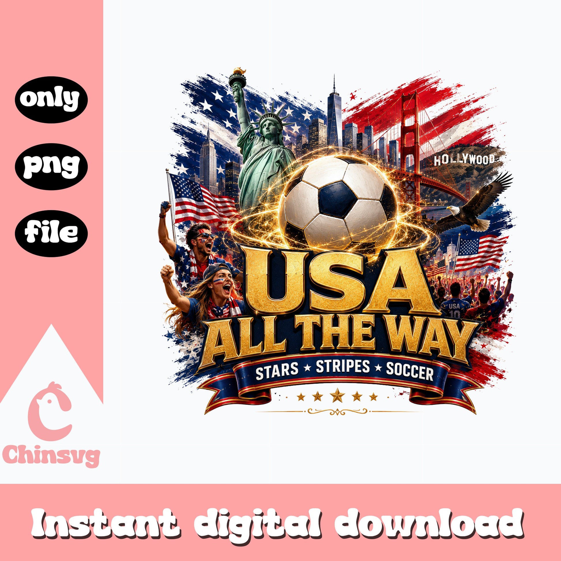 USA All The Way Soccer PNG, Stars Stripes Soccer PNG, USA Flag PNG