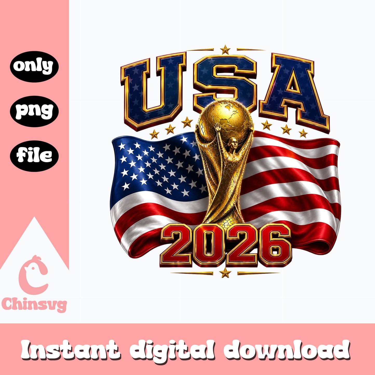 USA Soccer World Cup 2026 PNG, American Flag Trophy, USA PNG