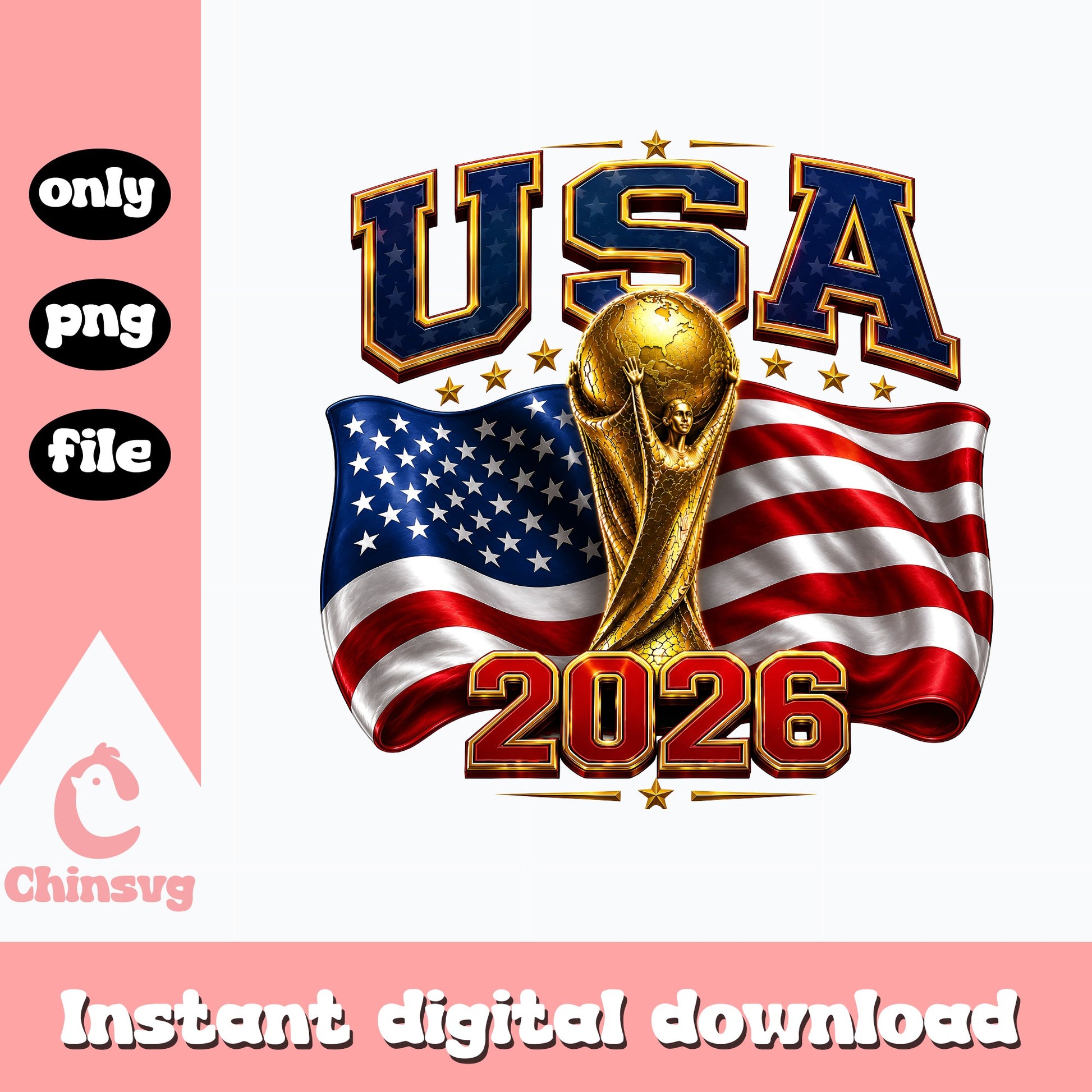 USA Soccer World Cup 2026 PNG, American Flag Trophy, USA PNG