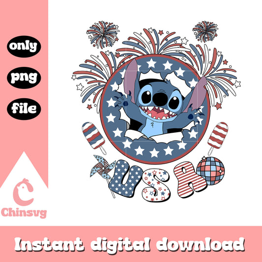 USA with stitch retro png, stitch character png, usa color png