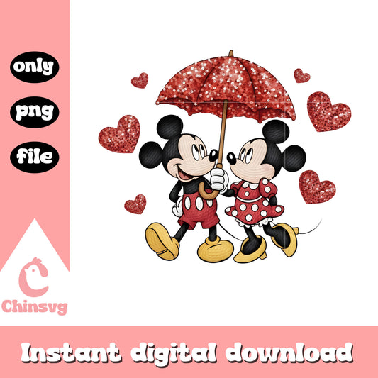 Umbrella glitter crochet couple png, disney valentines​ png