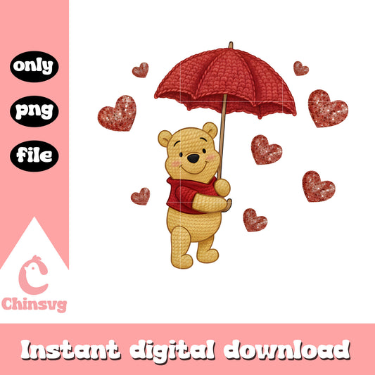Umbrella pooh valentine crochet png, valentine pooh​ png
