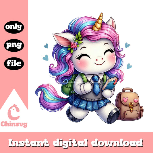 Unicorn character first day od school png, disney school png