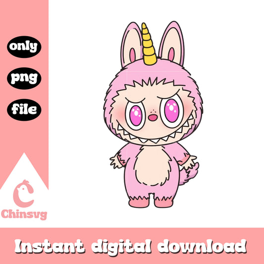 Unicorn labubu clothes design png, labubu pink png, unicorn png