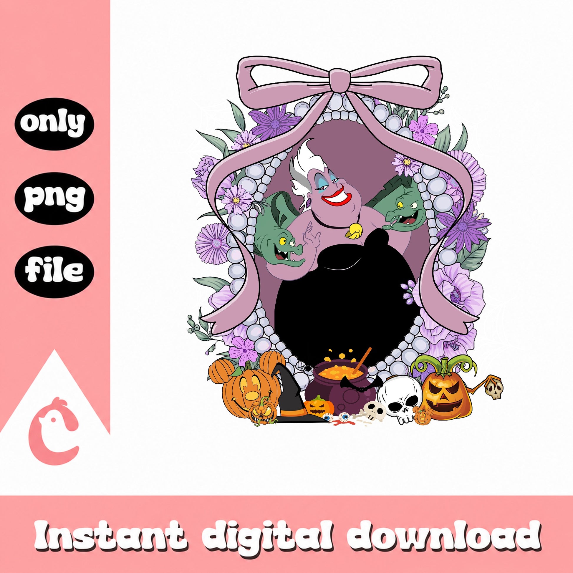 Ursula Halloween Floral Coquette PNG, Disney Villain PNG, Halloween PNG