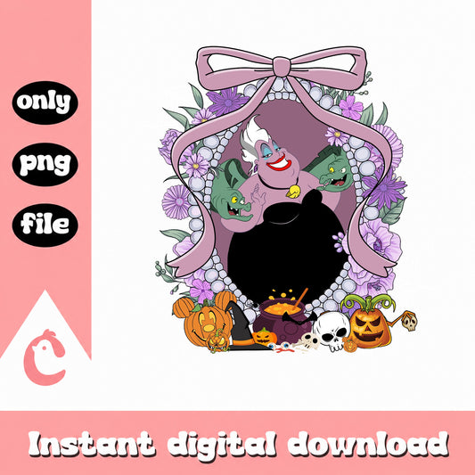 Ursula Halloween Floral Coquette PNG, Disney Villain PNG, Halloween PNG