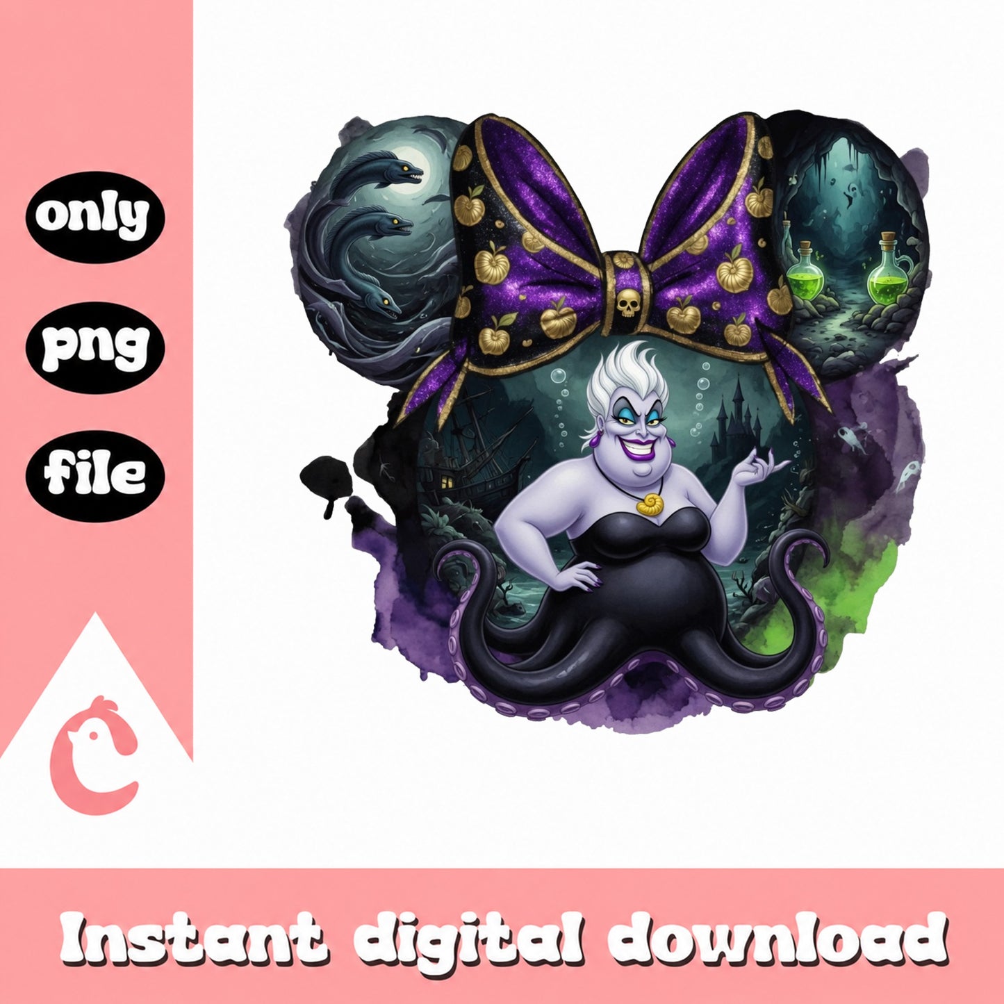 Ursula Minnie Mouse Ears PNG, Disney Villain PNG, Halloween PNG