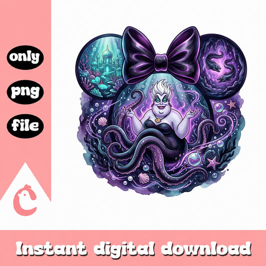 Ursula Minnie Mouse Ears PNG, Disney Villain PNG, Little Mermaid PNG