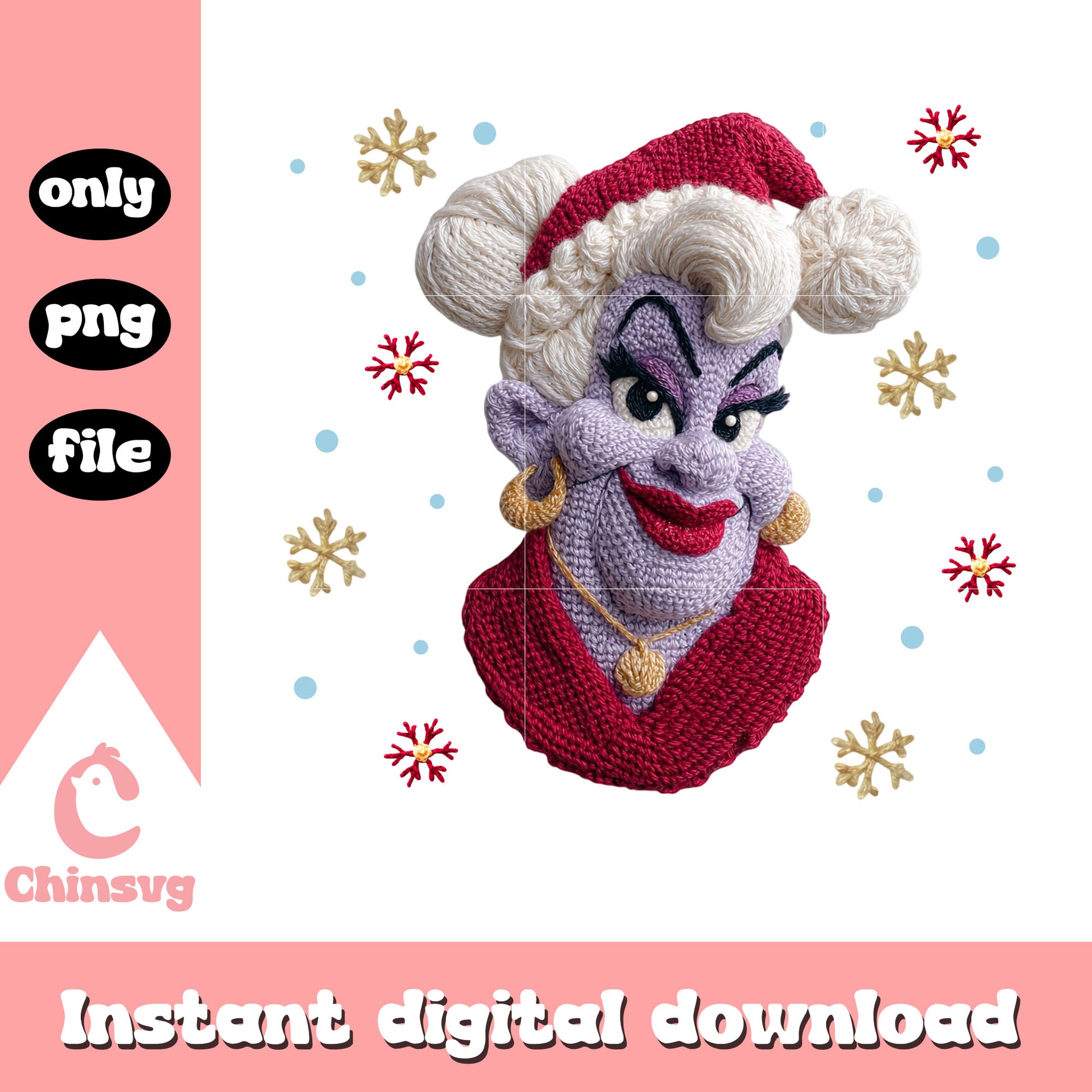 Ursula christmas outfit crochet png, disney villains  png