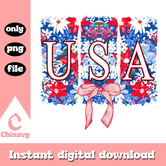 Usa bow floral collage picture png, happy 4th july png