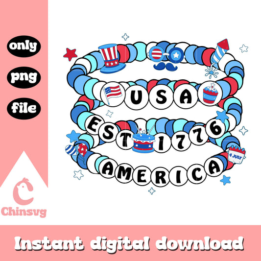 Usa est 1776 america friendship bracelet png, 4th of july holiday png