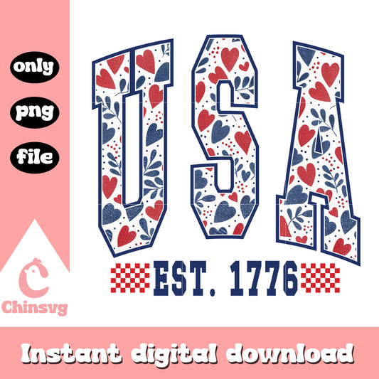 Usa est 1776 floral retro design png, retro america png