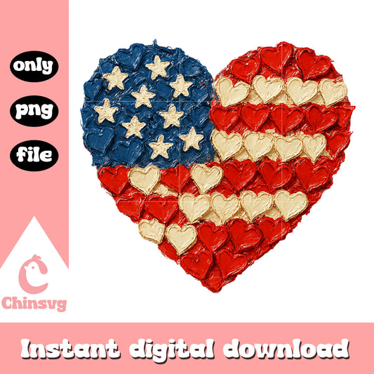 Usa flag heart shape paint png, america flag heart png