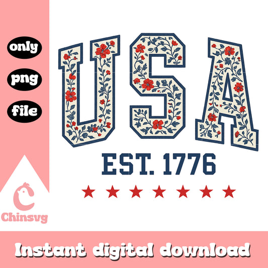 Usa flower est 1776 logo design png, usa logo​ png, patriotic png