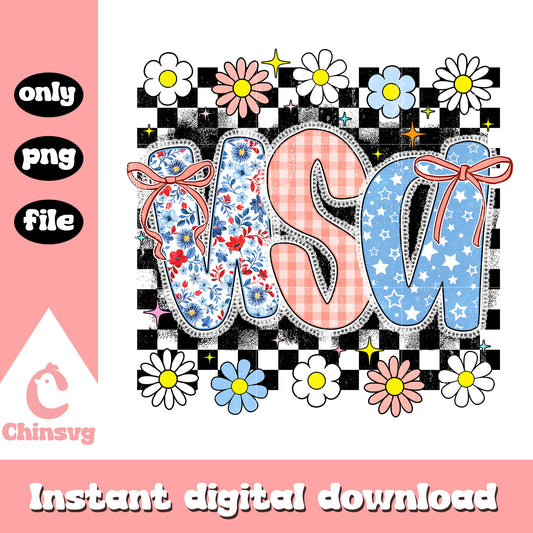Usa retro checkered daisy png, Usa coquette checkered png