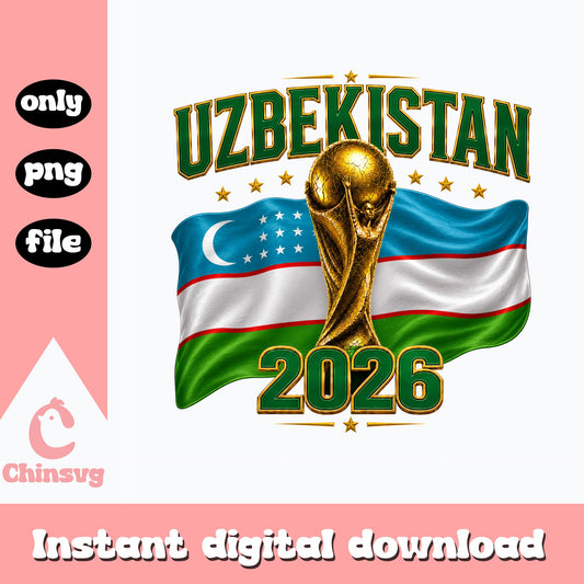 Uzbekistan World Cup 2026 PNG, Soccer Trophy Flag, Football PNG