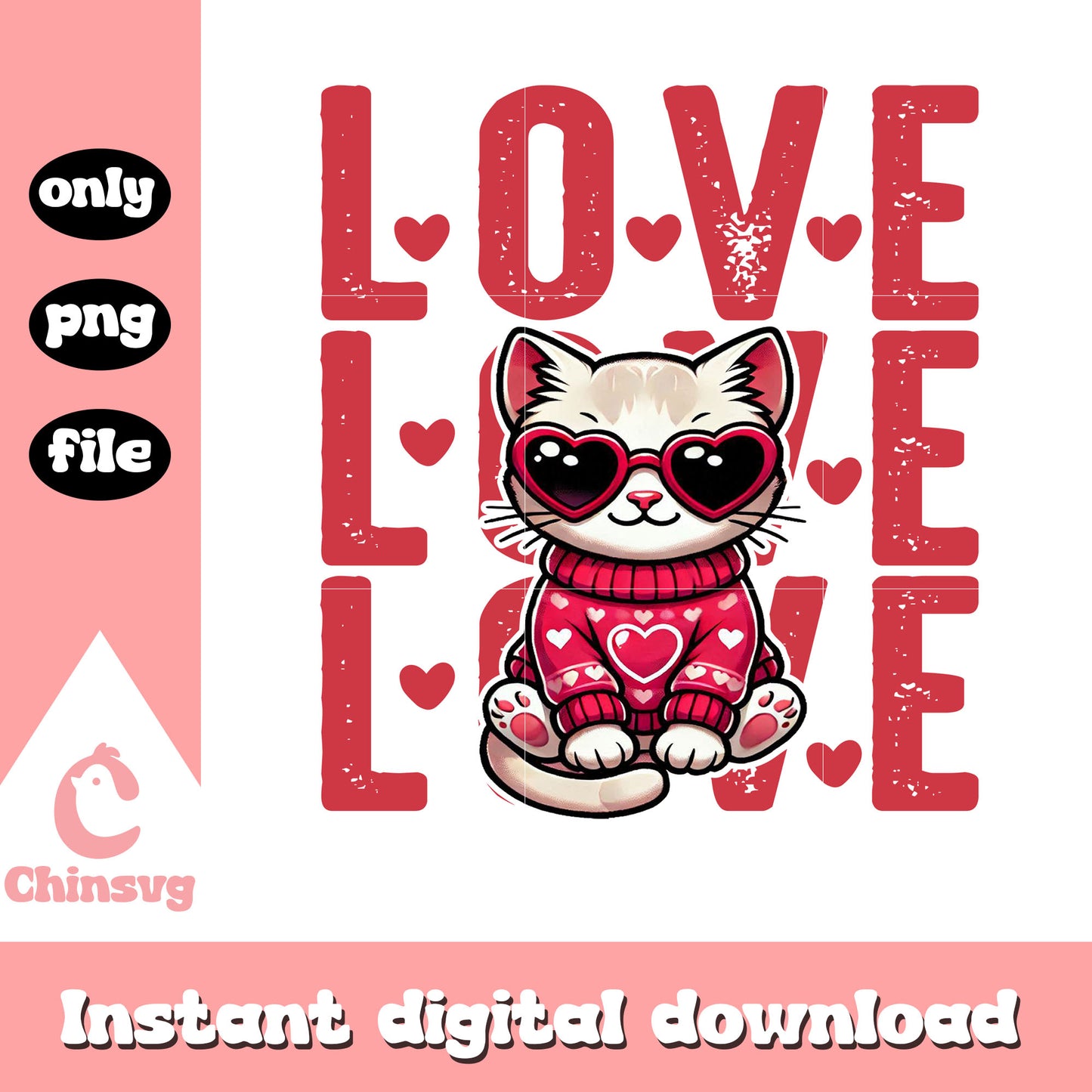 Valentine Cat Png, Heart Love PNG-01