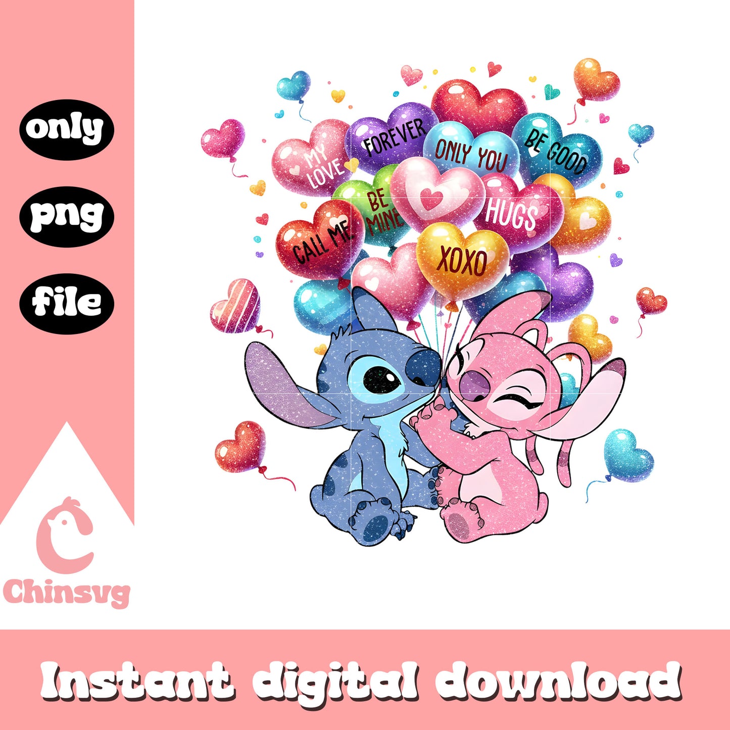 Valentine balls color couple png, stitch valentines day png