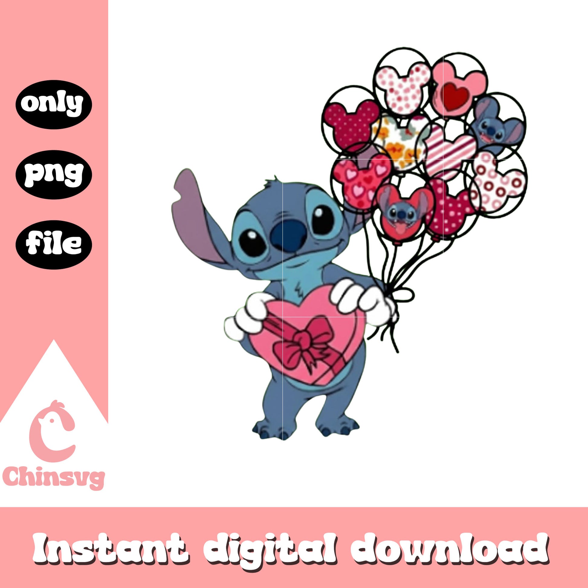 Valentine balls mickey stitch png, stitch valentines day png
