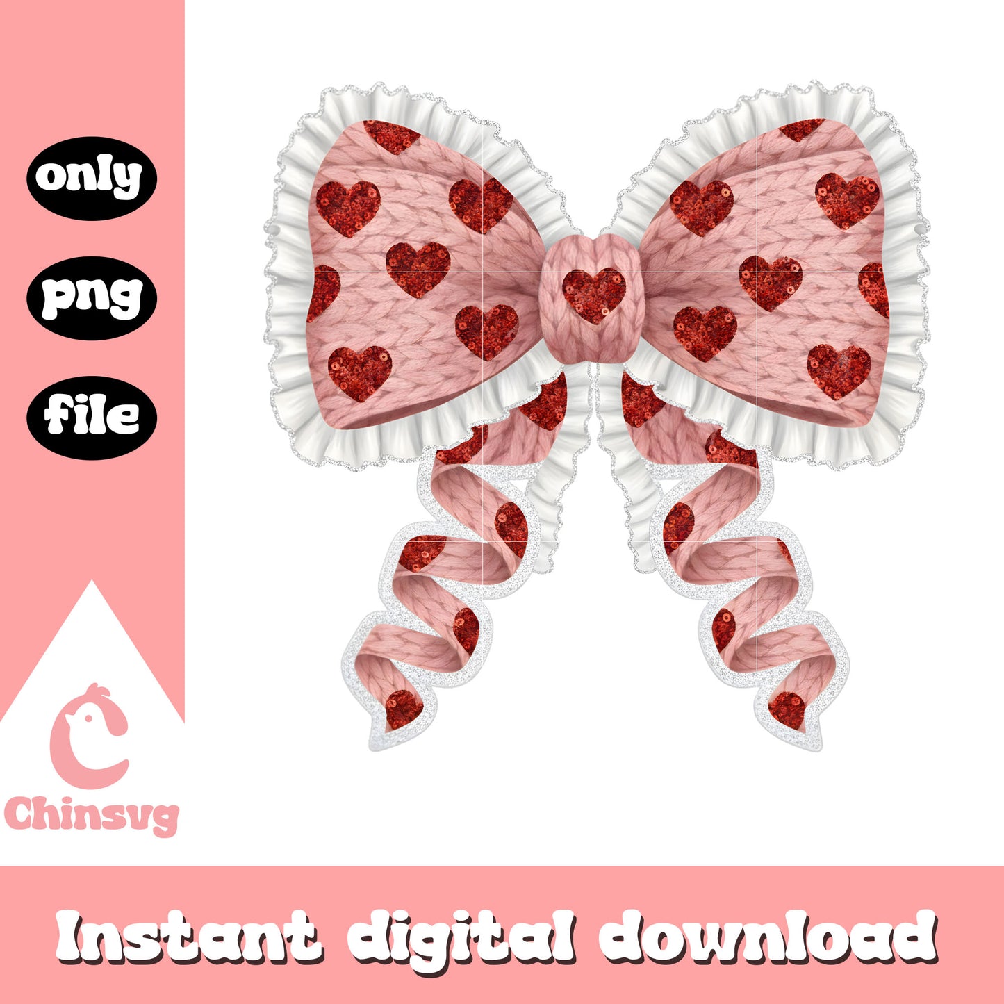 Valentine bow design crochet png, valentines day bow png