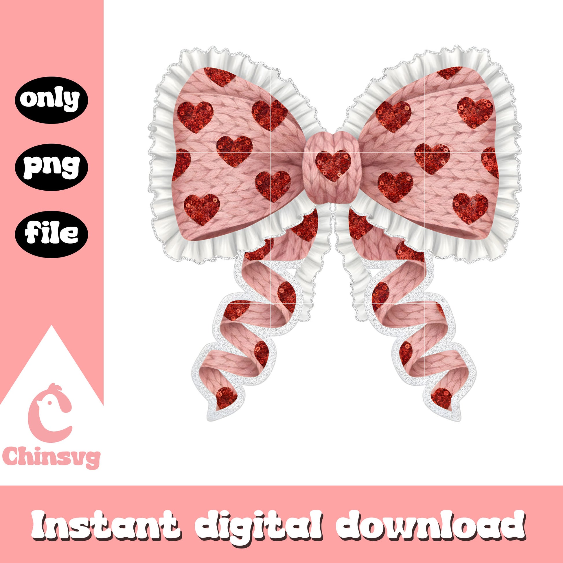 Valentine bow design crochet png, valentines day bow png