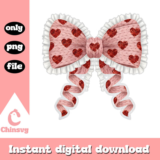 Valentine bow design crochet png, valentines day bow png