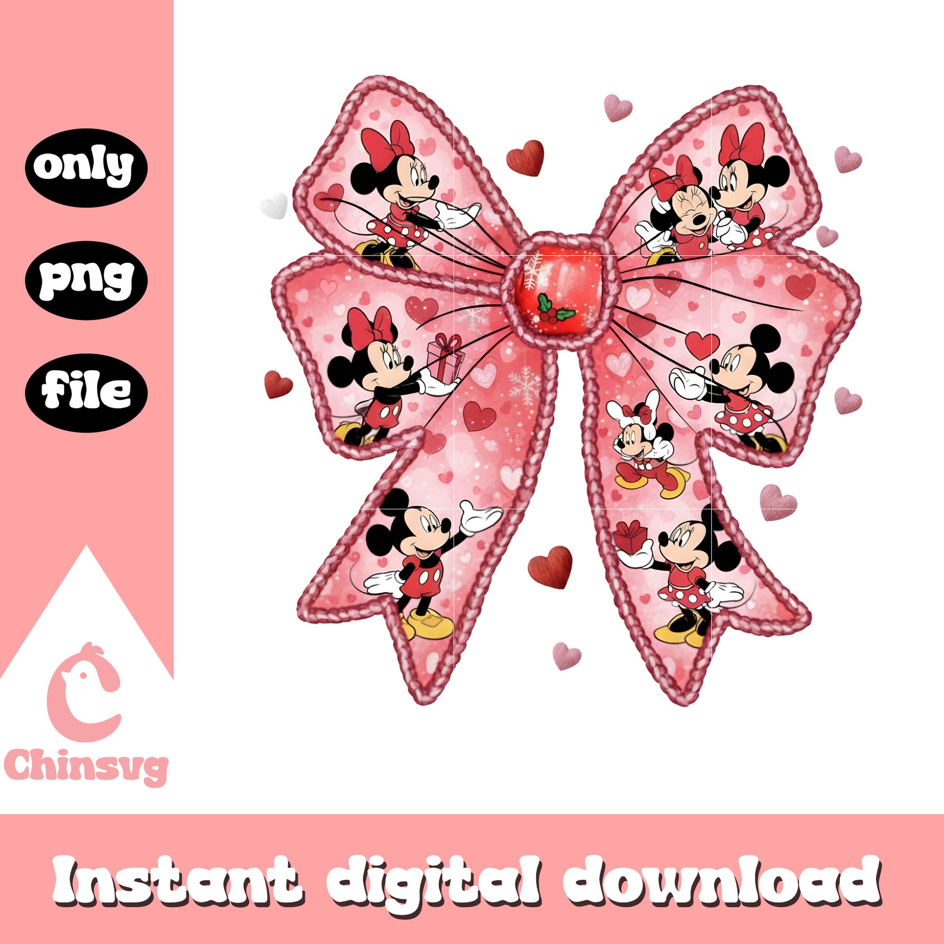 Valentine bow disney crochet png, valentines day bow​ png