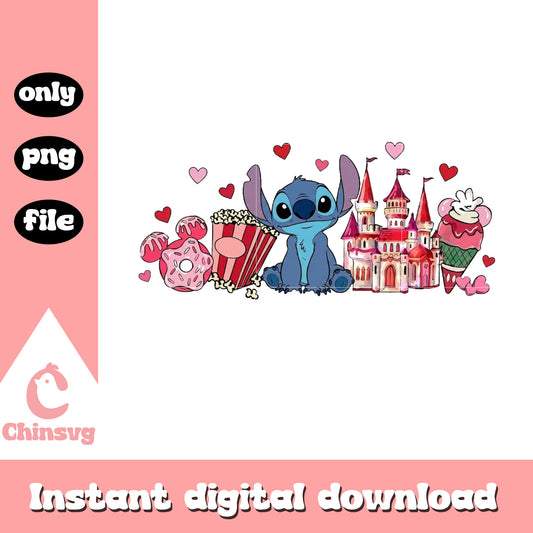 Valentine castle stitch cake png, stitch valentines day png