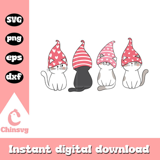 Valentine cat with gnome hat svg, gnome svg, valentine svg