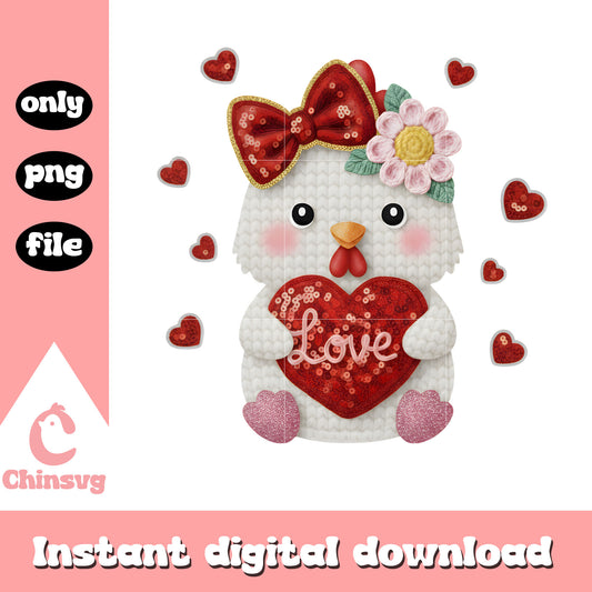 Valentine chicken love crochet png, valentines day chicken​ png