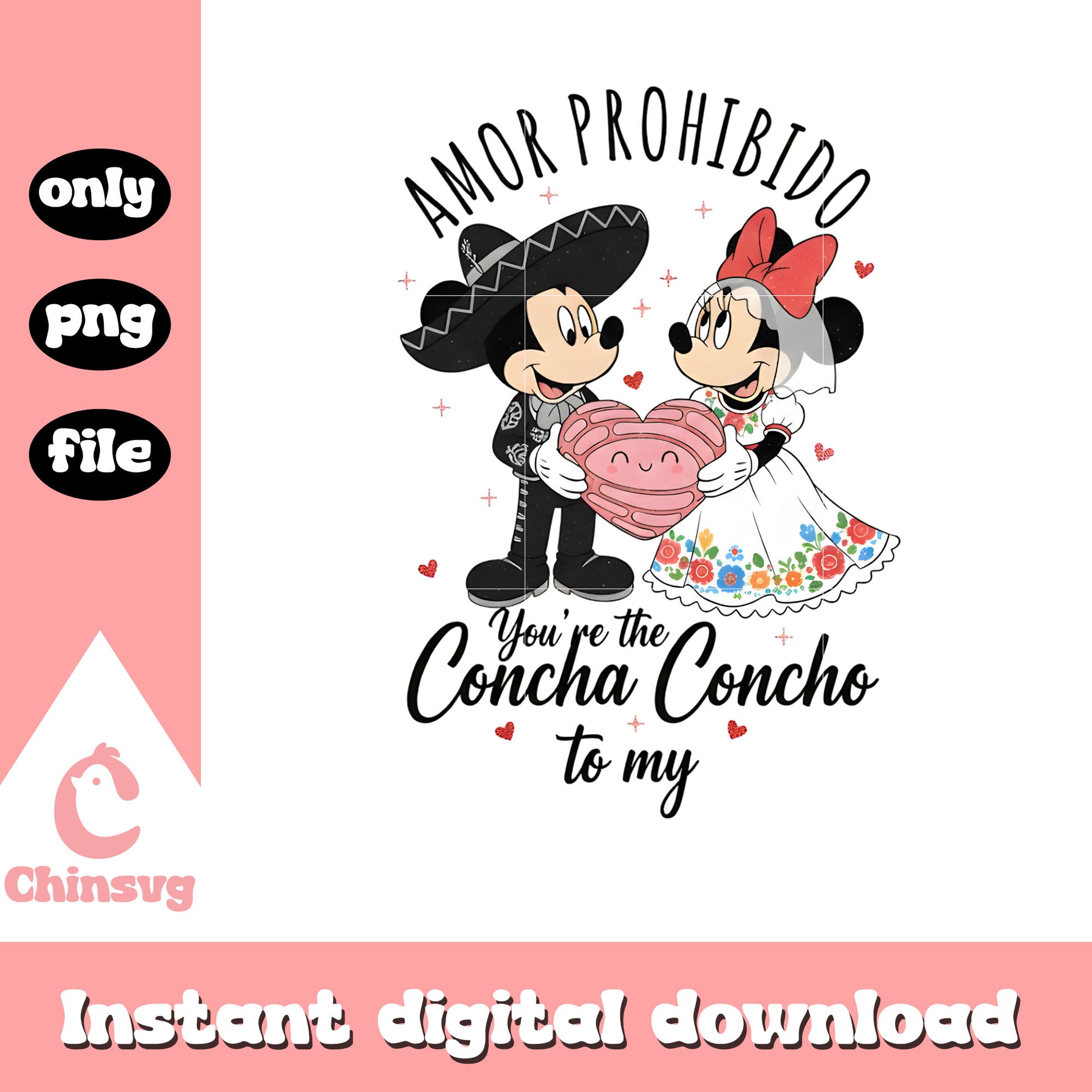 Valentine conchas couple style png, disney valentines​ png