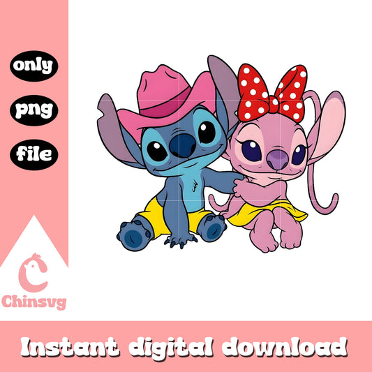Valentine couple hat bow png, stitch valentines day png